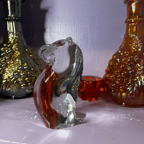 Vintage Clear Glass Handmade Big Bellied Owl Paper Weight - Picture 6 of 6